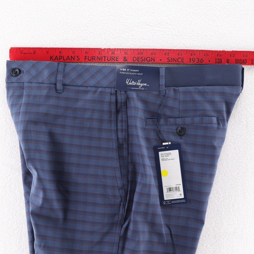 Walter Hagen Mens 34 Tartan Light Navy Pureflex Performance Golf Shorts - Picture 7 of 8